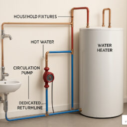 hot water recirculating system with dedicated return line