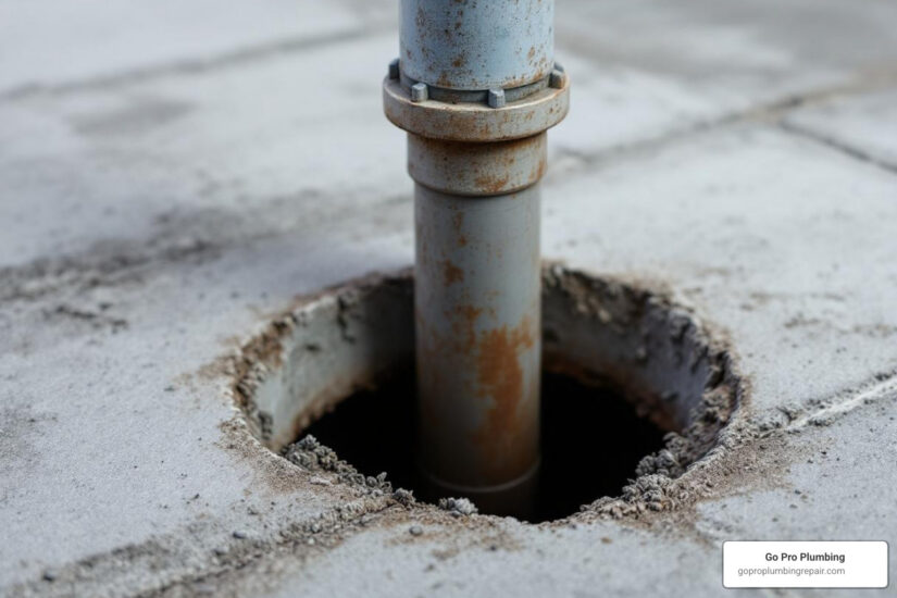 capped pipe in basement floor