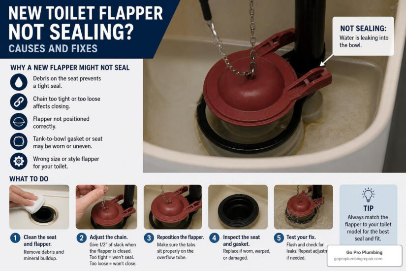 new toilet flapper not sealing