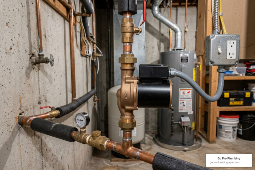 bronze recirculation pump installed on a home water line