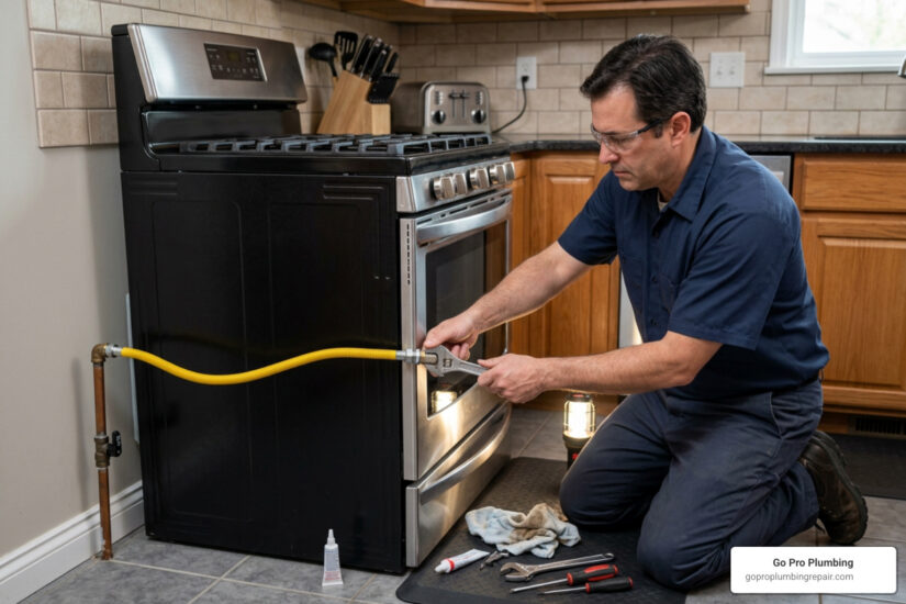 connect gas stove to gas line